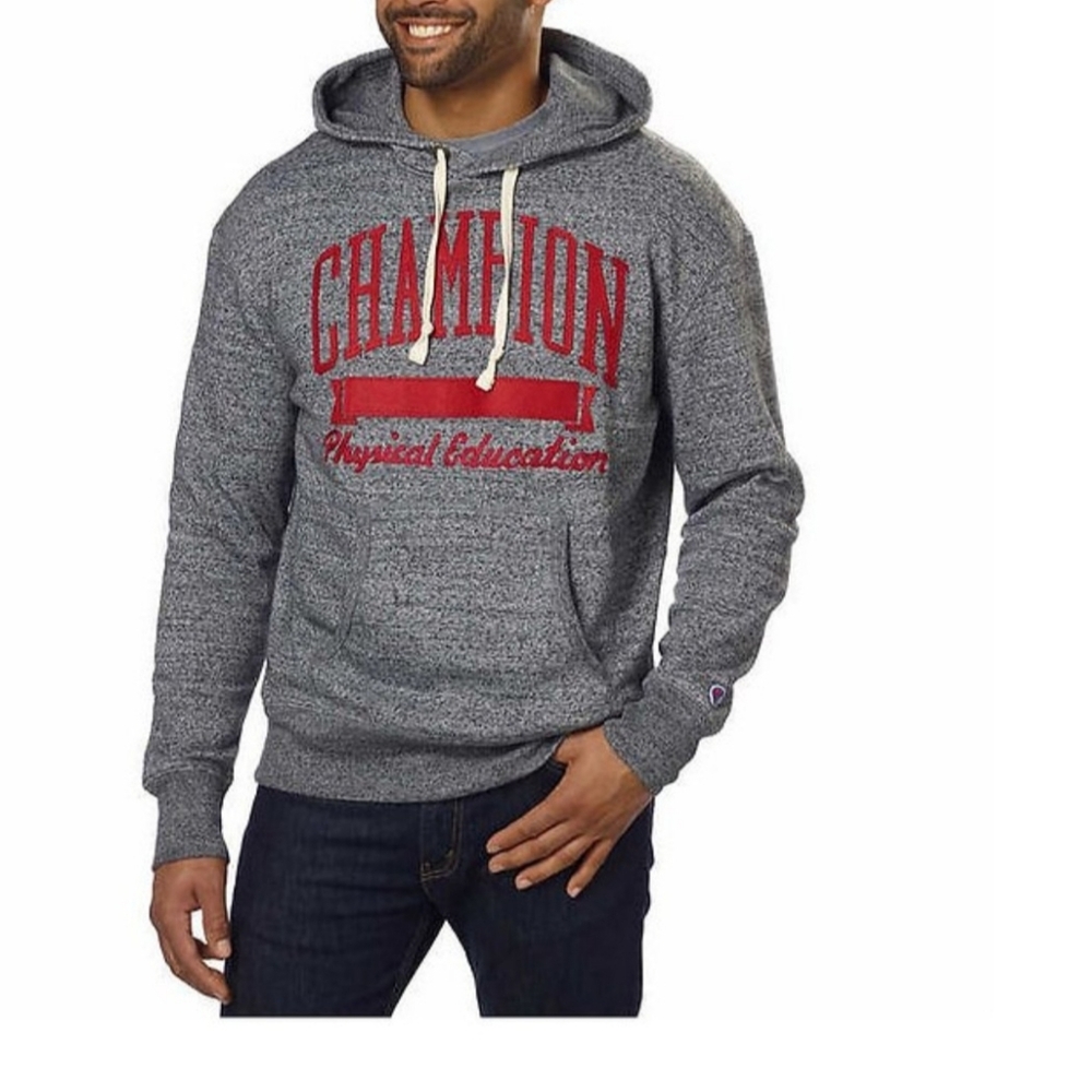 Vintage Champion Gray & Red Physical Education Fleece Hoodie Men's Medium